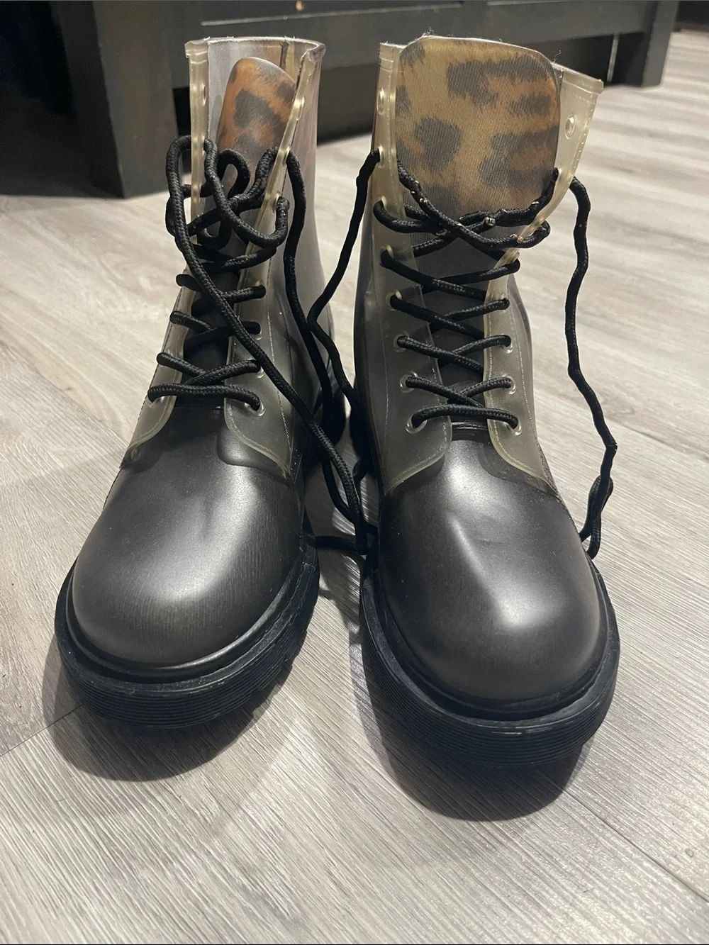 Leopard Print Combat Boots - Men's Brown/Black